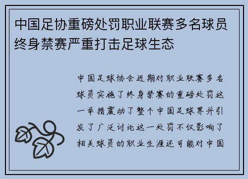 中国足协重磅处罚职业联赛多名球员终身禁赛严重打击足球生态
